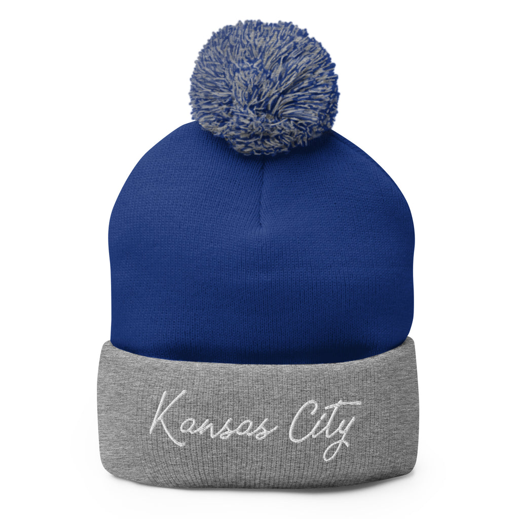 Kansas City Pom-Pom Beanie (Blue/Grey)