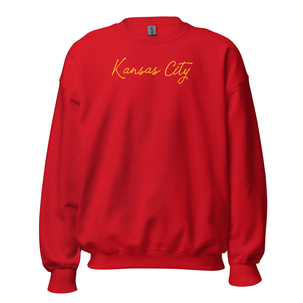 Red Kansas City Cursive Crewneck (Gold)