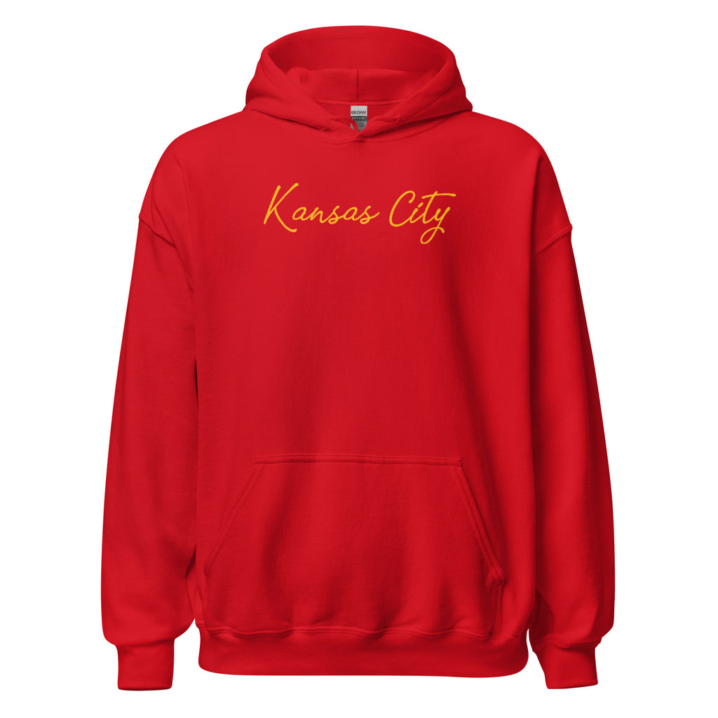 Red Kansas City Cursive Hoodie (Gold)